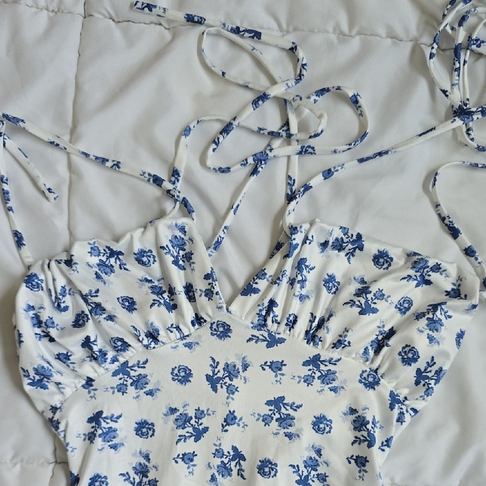 Floral Blue and White Women's Long Dress